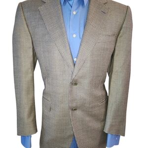 CANALI 2 BUTTONS SINGLE BREAST GRAY BLUE HOUNDSTOOTH SILK WOOL BLAZER 52 R The C